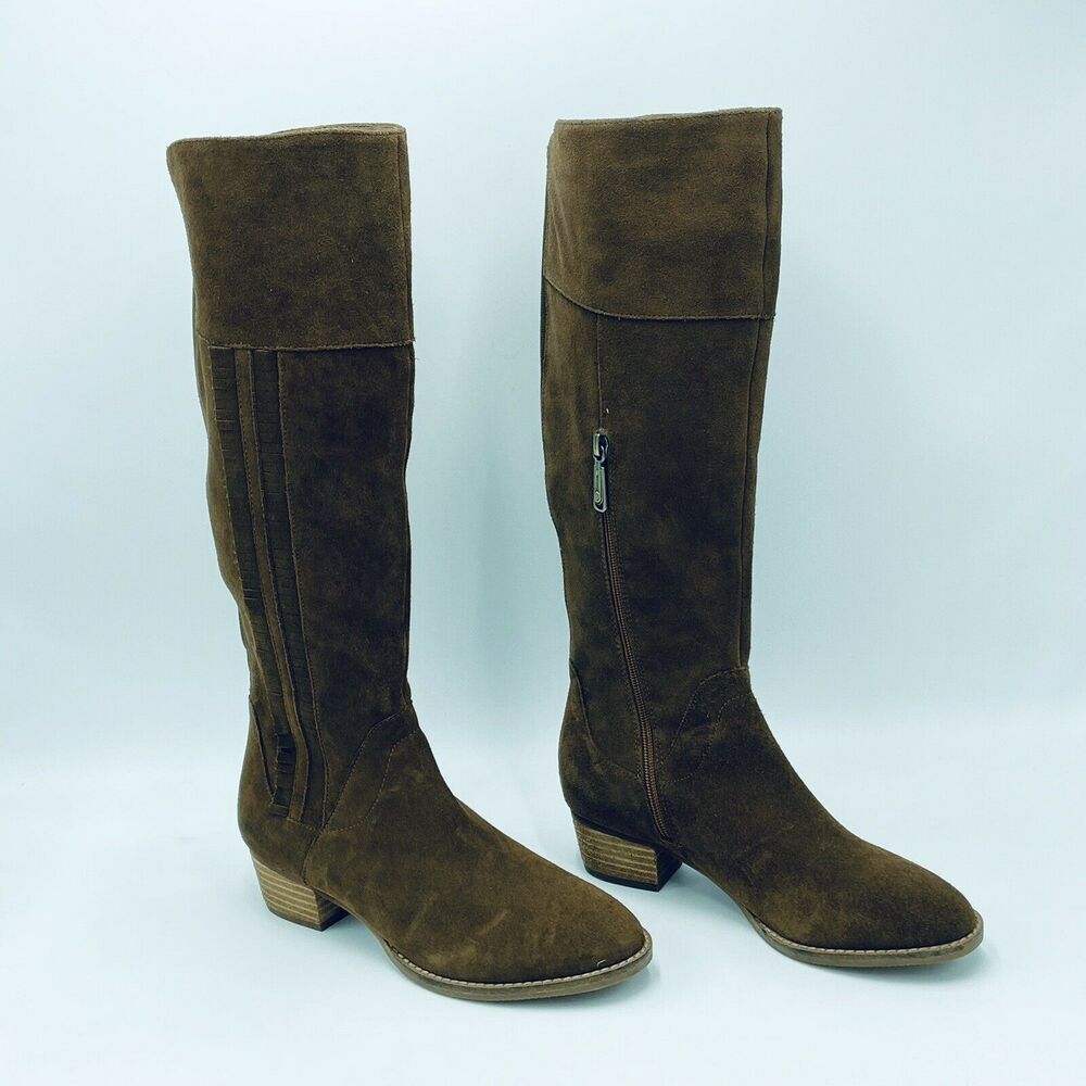 Blondo Women's 7M Nestle Boots Waterproof Knee High Brown Suede Fringe Side Zip